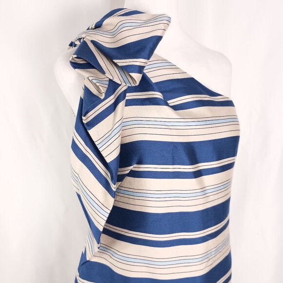 Banana Republic One Shoulder Cascade Bow Striped Dress Size 2 NWT $148 - Picture 4 of 9